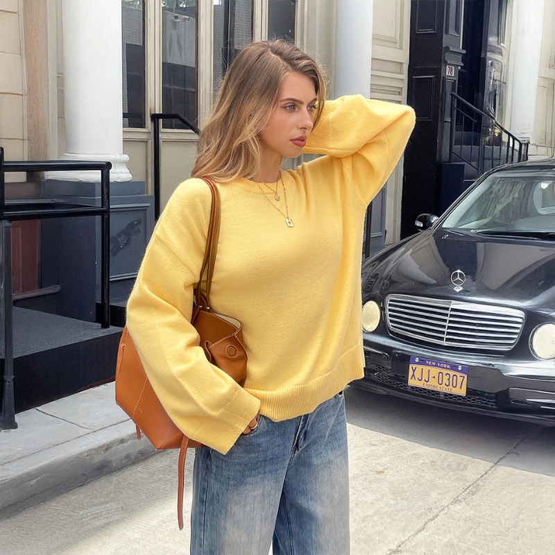 Solid Color Long Sleeve Sweaters Women's Clothing