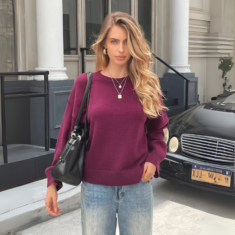 Solid Color Long Sleeve Sweaters Women's Clothing