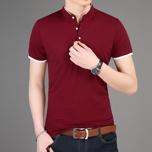 Fashion Simple Stand Collar Short Sleeve T-shirt