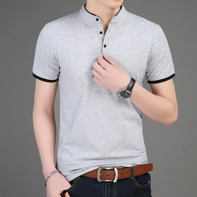 Fashion Simple Stand Collar Short Sleeve T-shirt